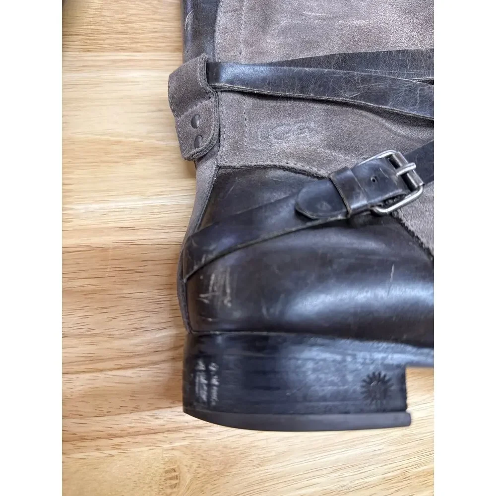 UGG Boots Womens Size 9 Grey & Black Deanna Burnished Suede Leather Riding Moto